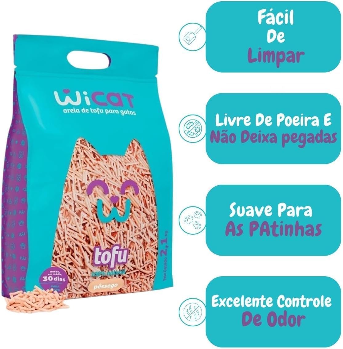 Areia Higiênica para Gatos Tofu Wicat com Fragrância de Pêssego 3