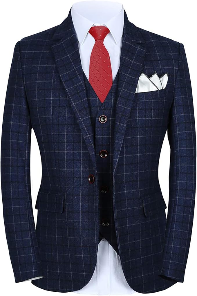 Terno Xadrez Slim Fit Blazer + Colete + Calça Tamanho Americano 3