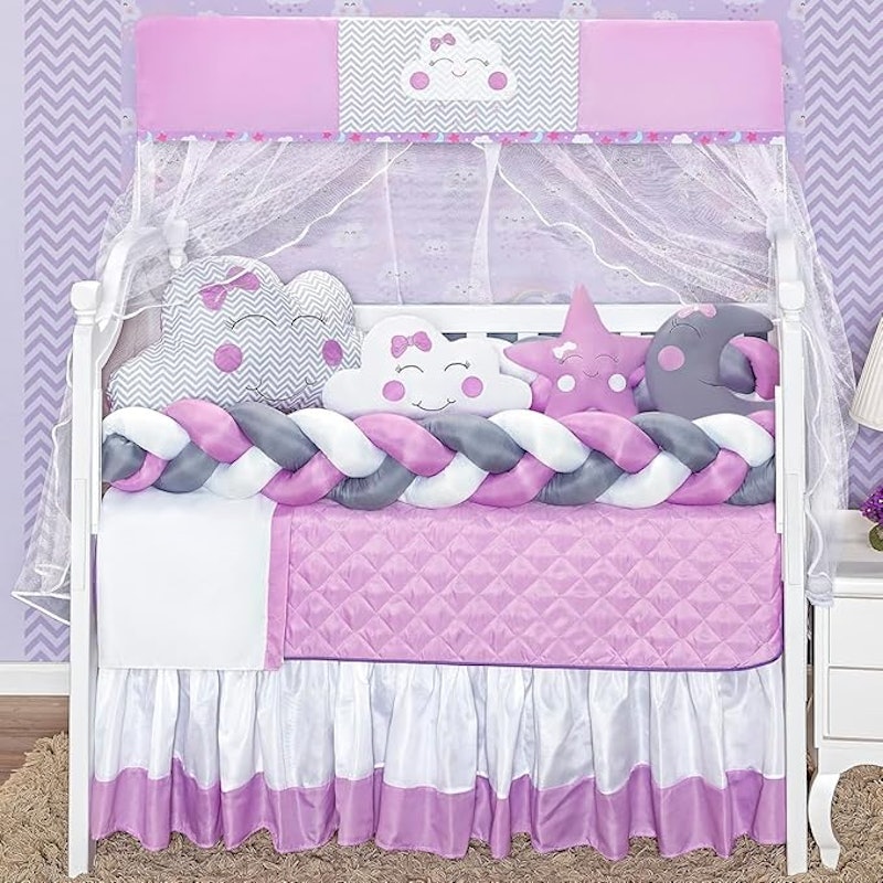 Kit Berço Americano Lua 2 Laterais + Cabeceira Rosa 12 Peças 3