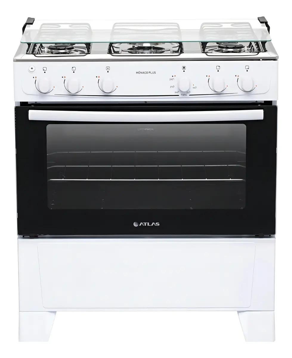Fogão 5 Bocas Branco com Mesa Inox Atlas Mônaco Plus 1