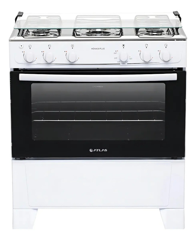 Fogão 5 Bocas Branco com Mesa Inox Atlas Mônaco Plus 1