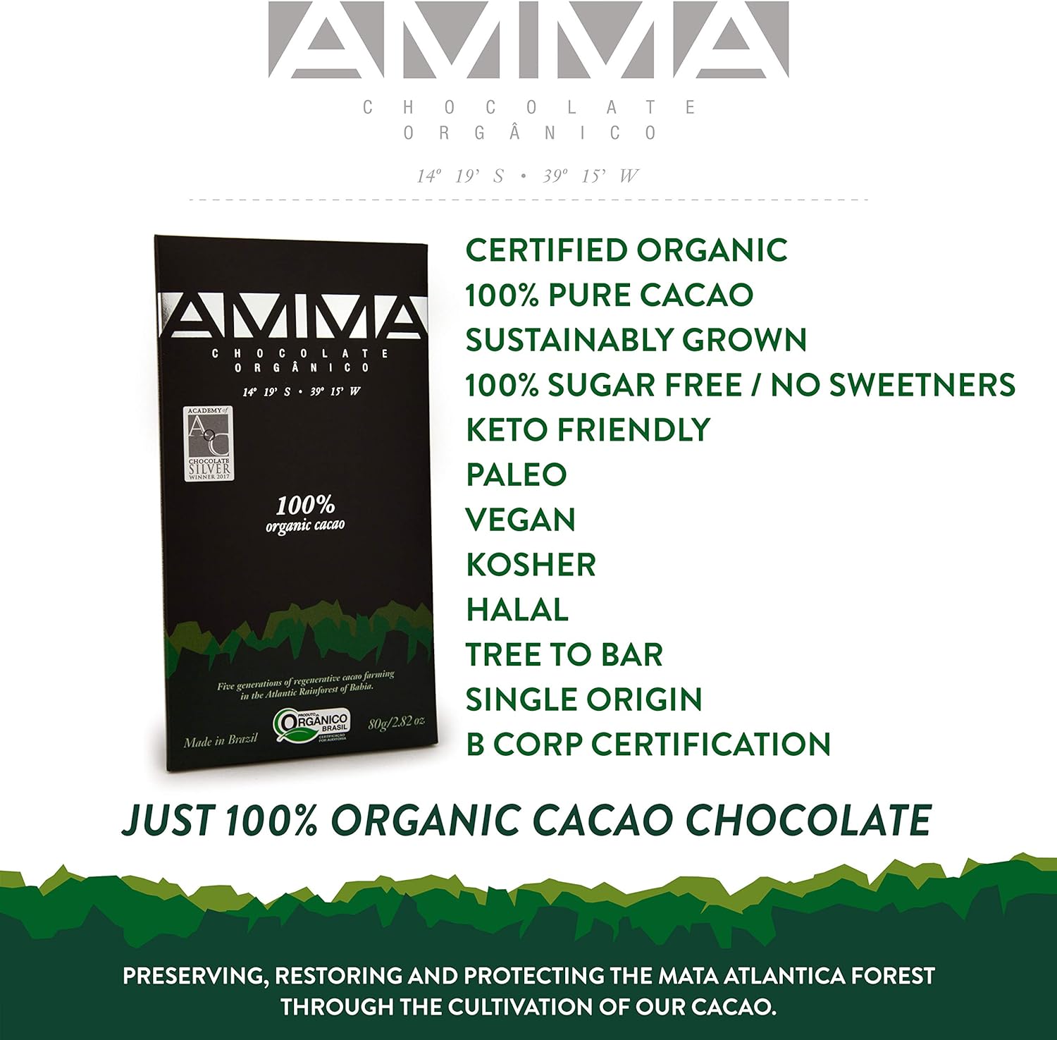 Chocolate Orgânico 100% Cacau AMMA 80g 4