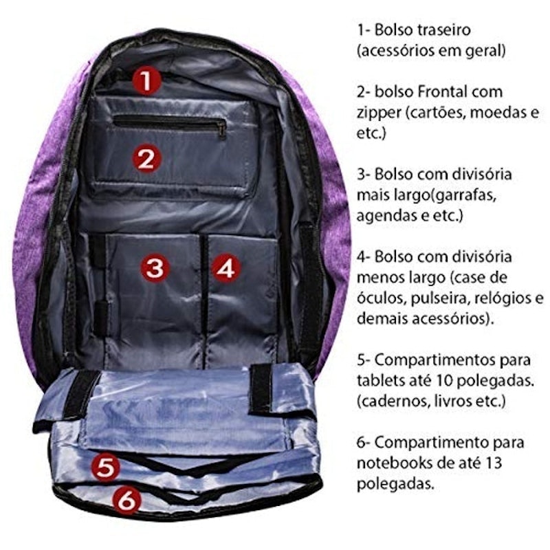 Mochila Antifurto USB à Prova d'Água 5