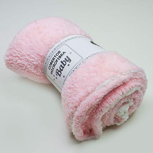 Cobertor Manta Soft Bebê Dupla Face Macio Microfibra Rosa e Sherpa Palha 3