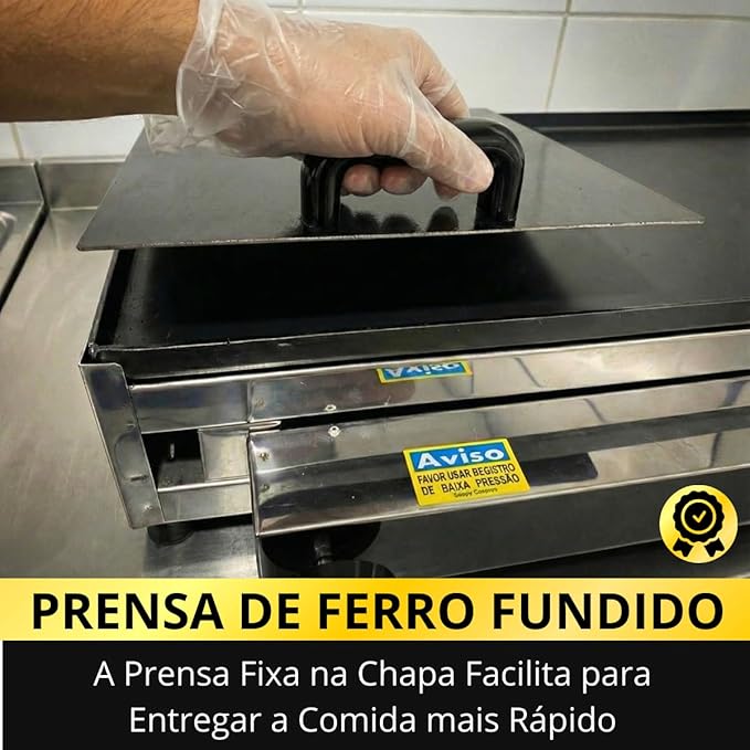Chapa de Lanche a Gás Profissional com Prensa de Ferro Fundido 3