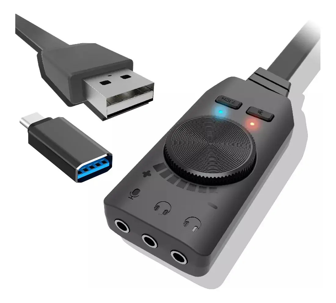 Placa de Som Externa Virtual 7.1 Surround Sound USB 2.0 2