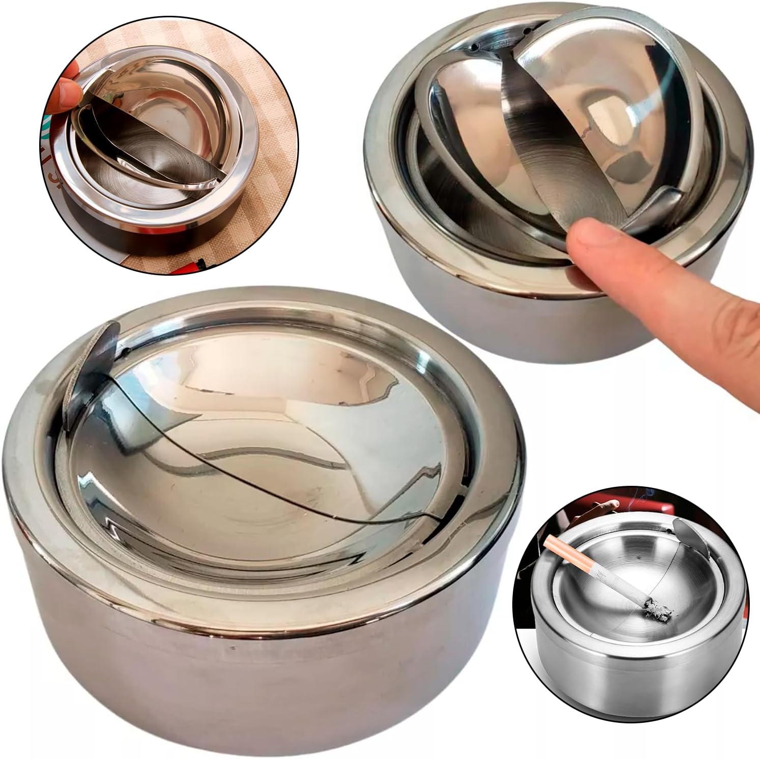 Cinzeiro de Inox Anticheiro Antivento sem Fumaça com Tampa 5