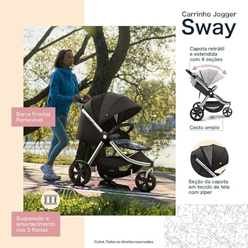 Carrinho Jogger Sway Três Rodas 0-15 kg Preto com Cinza Litet 4