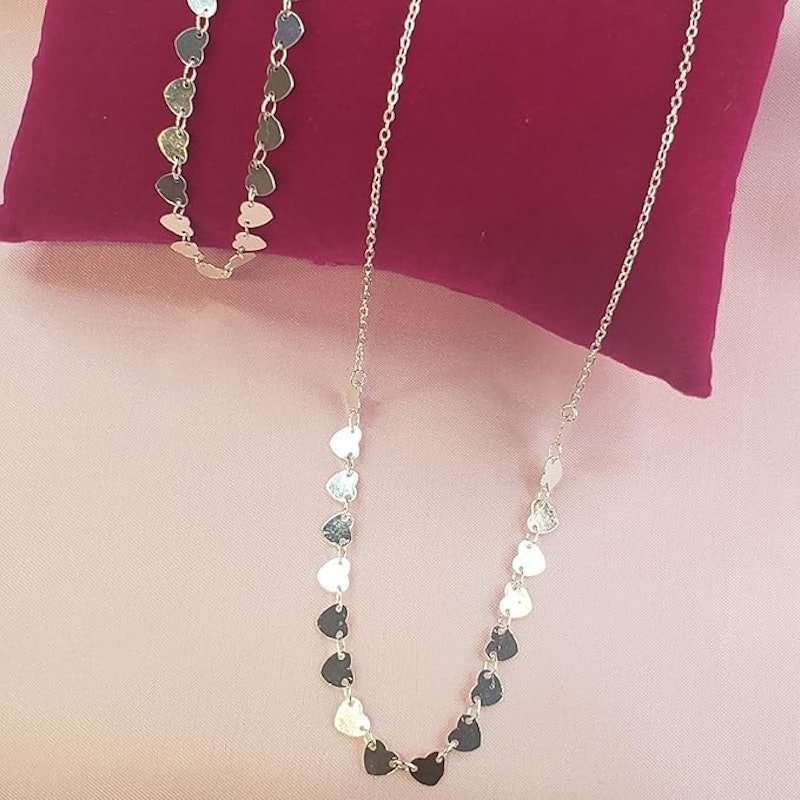Conjunto de Colar e Pulseira de Coração Folheado a Prata 3