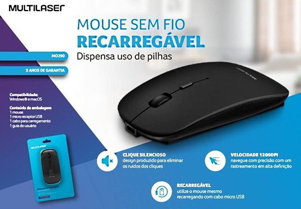 Mouse Sem Fio 2.4Ghz Recarregável Lithium USB  4