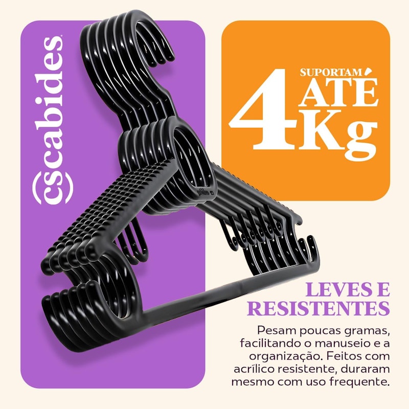 Kit 20 Cabides Adulto Preto Antideslizante 3