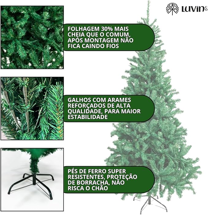 Árvore de Natal Pinheiro Luxo Clássica 1,5 m com 450 Galhos 3