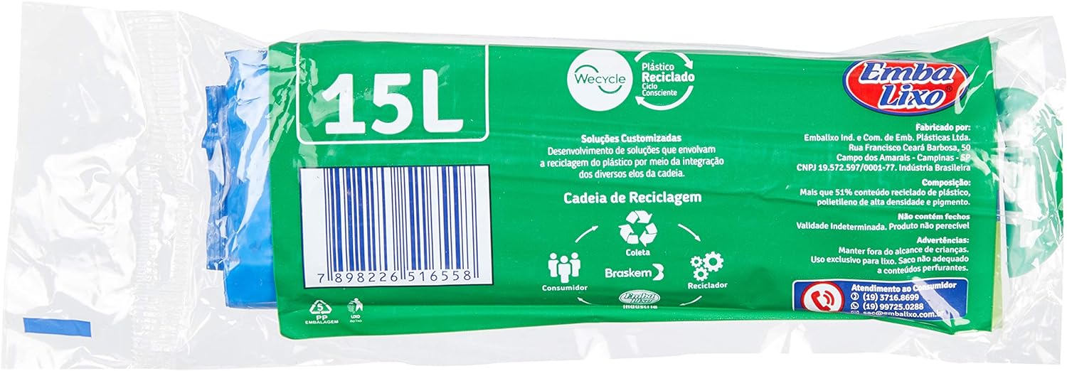 Saco Lixo Embalixo Wecycle Reforçado Azul 15 L 2