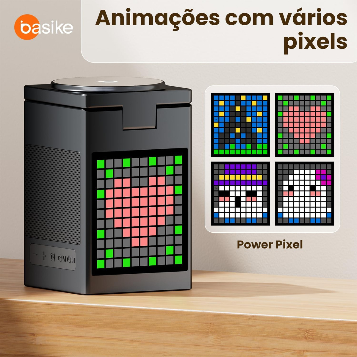 Carregador por Indução Basike Ba Despertador Pixel Bluetooth sem Fio Rápido 2