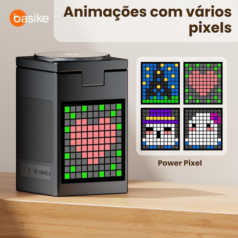 Carregador por Indução Basike Ba Despertador Pixel Bluetooth sem Fio Rápido 2