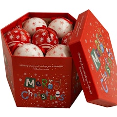 14 Bolas de Natal Premium Enfeite Decoração Vermelha e Branca