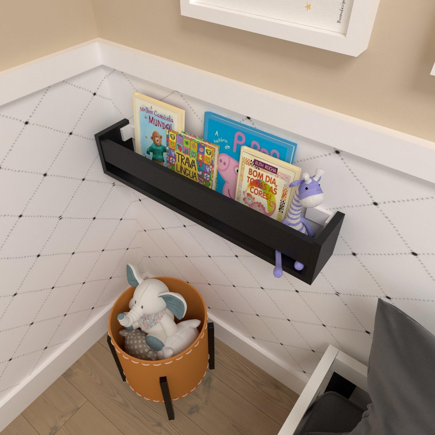 Prateleira Infantil de Livros e Decoração Preto 5
