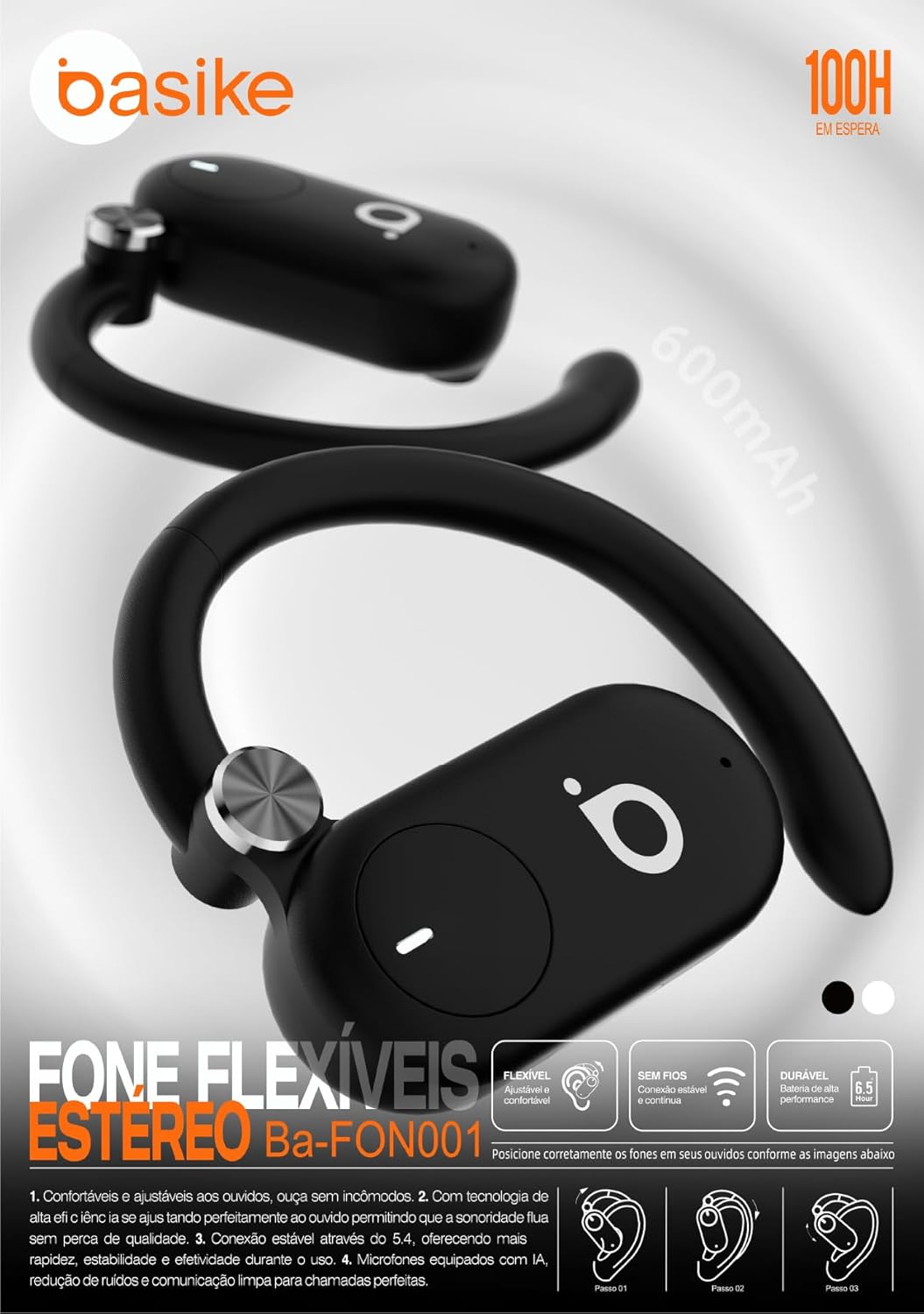 Fone de Ouvido Basike Ba FON 001 Bluetooth OWS 3