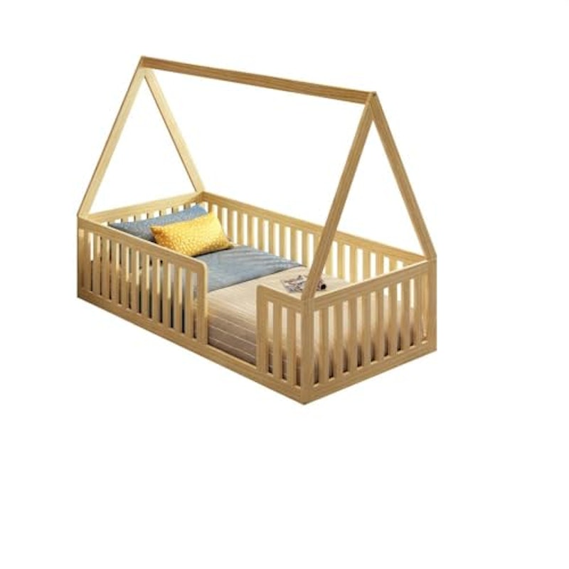 Cama Montessoriana Solteiro com Grade e Telhado Giulia 1