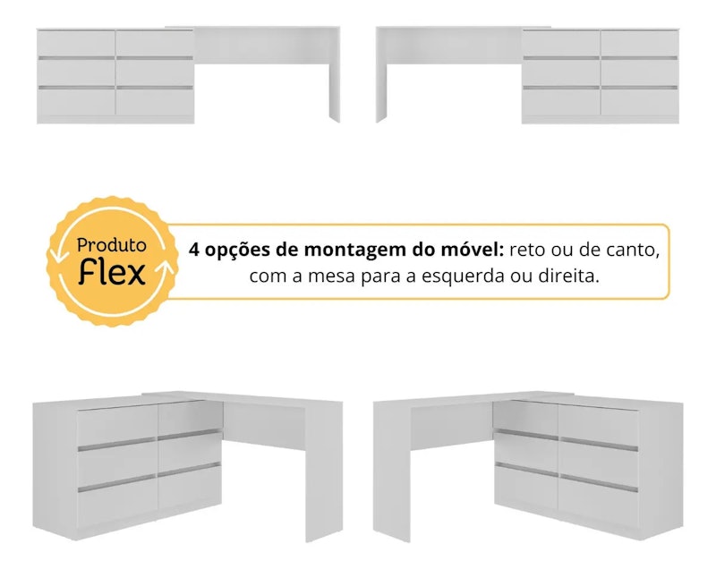 Escrivaninha em L 120 cm c/ 6 Gavetas Flex 5