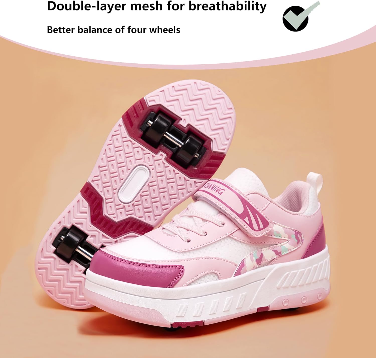 Tênis Infantil de 4 Rodas de Malha Respirável 3