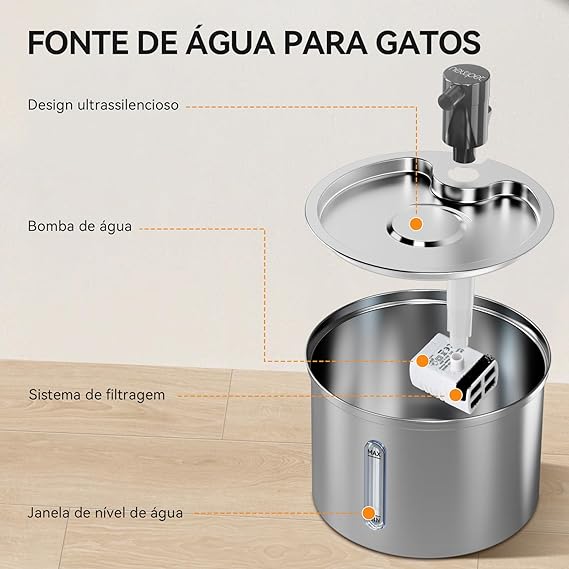 Bebedouro Fonte Água Filtro Silenciosa Inox 3