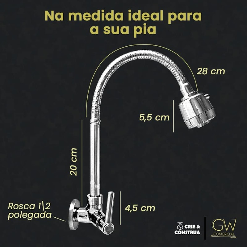 Torneira para Cozinha Gourmet com Tubo Flexível para Parede 4