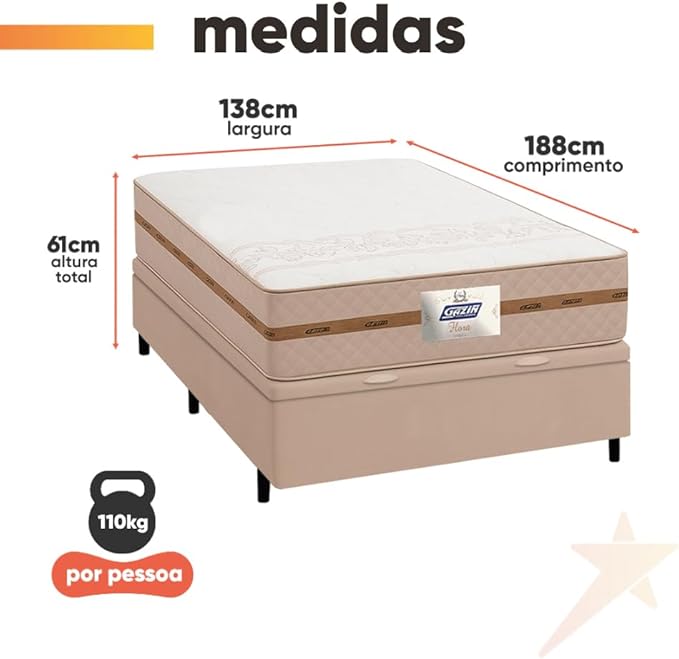 Cama Box Baú Casal Colchão Gazin Molas Flora Bege 3