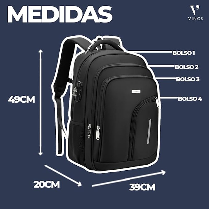 Mochila Masculina Reforçada Executiva Grande VINCS 4