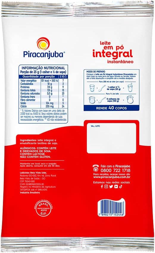 Leite em Pó Integral Instantâneo Piracanjuba 2