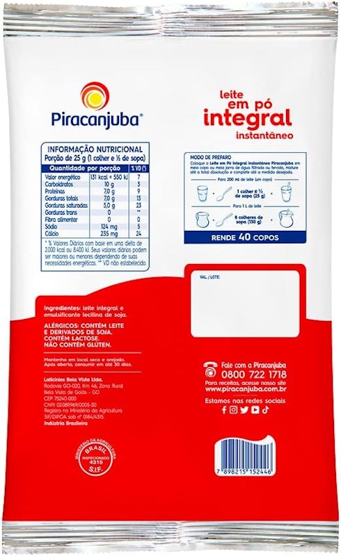 Leite em Pó Integral Instantâneo Piracanjuba 2