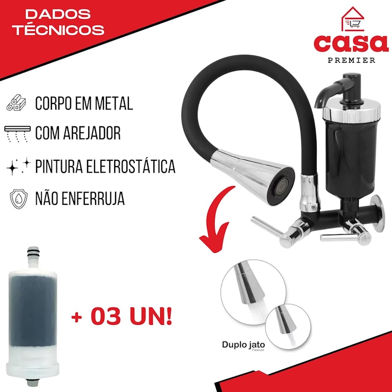 Torneira com Filtro Parede Gourmet Flexível + 3 Refil Vela 2