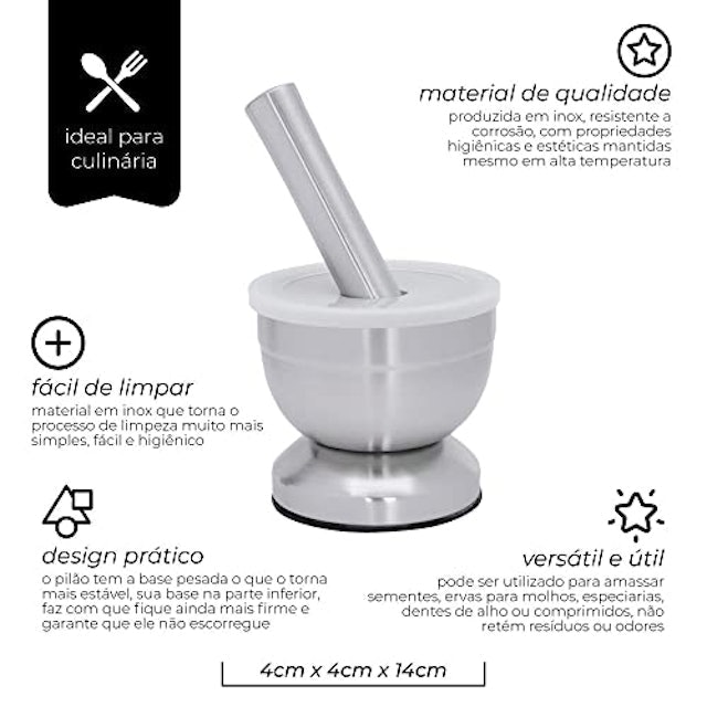 Pilão com Socador em Inox Base Antideslizante  2