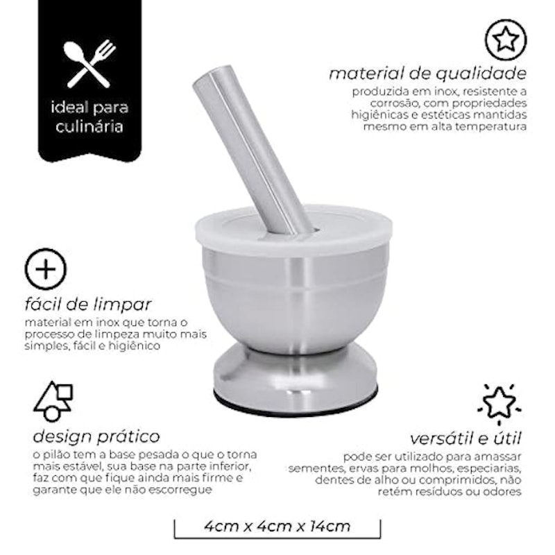 Pilão com Socador em Inox Base Antideslizante 2