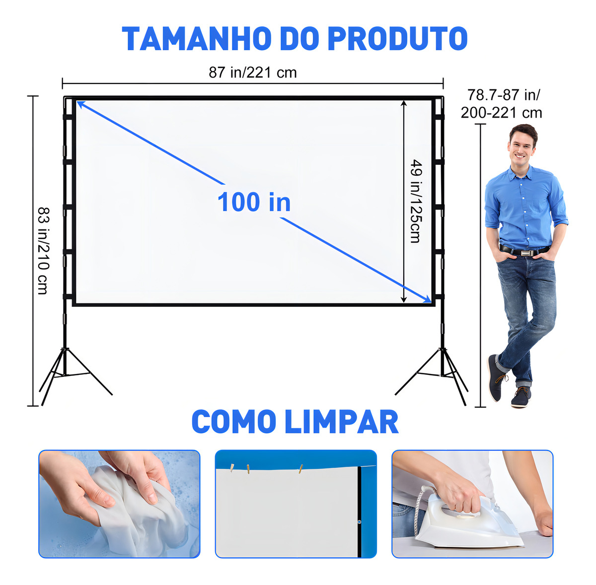 Tela de Projeção Portátil 100 Polegadas 2