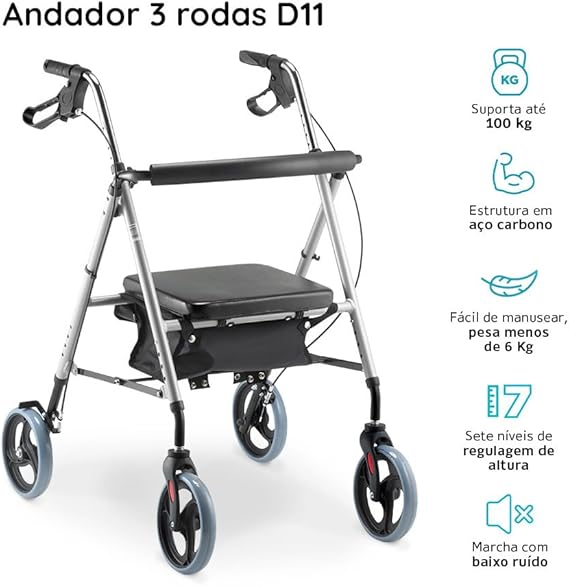 Andador Dobrável 4 Rodas com Assento  2