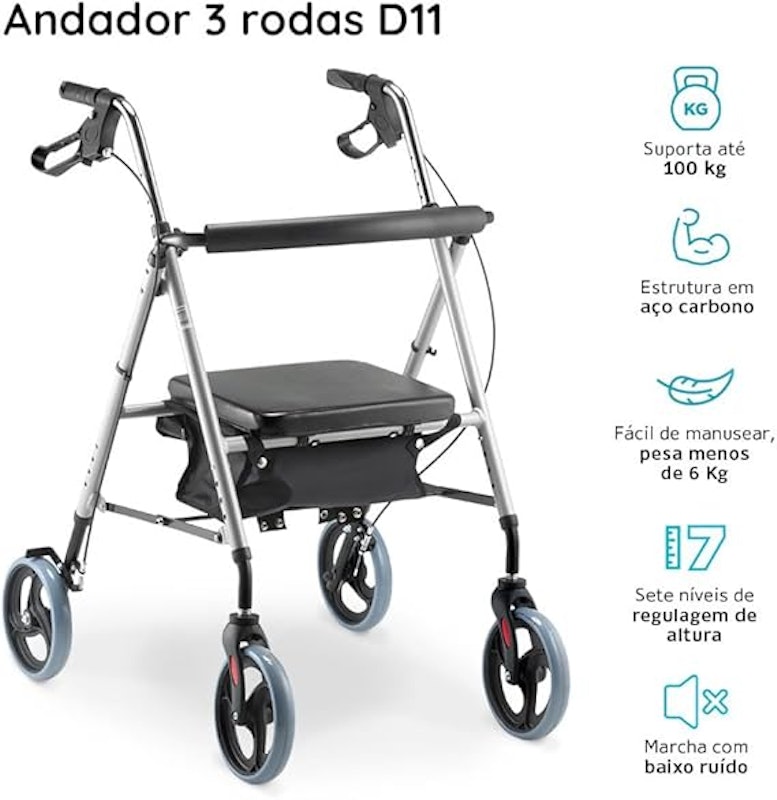 Andador Dobrável 4 Rodas com Assento 2