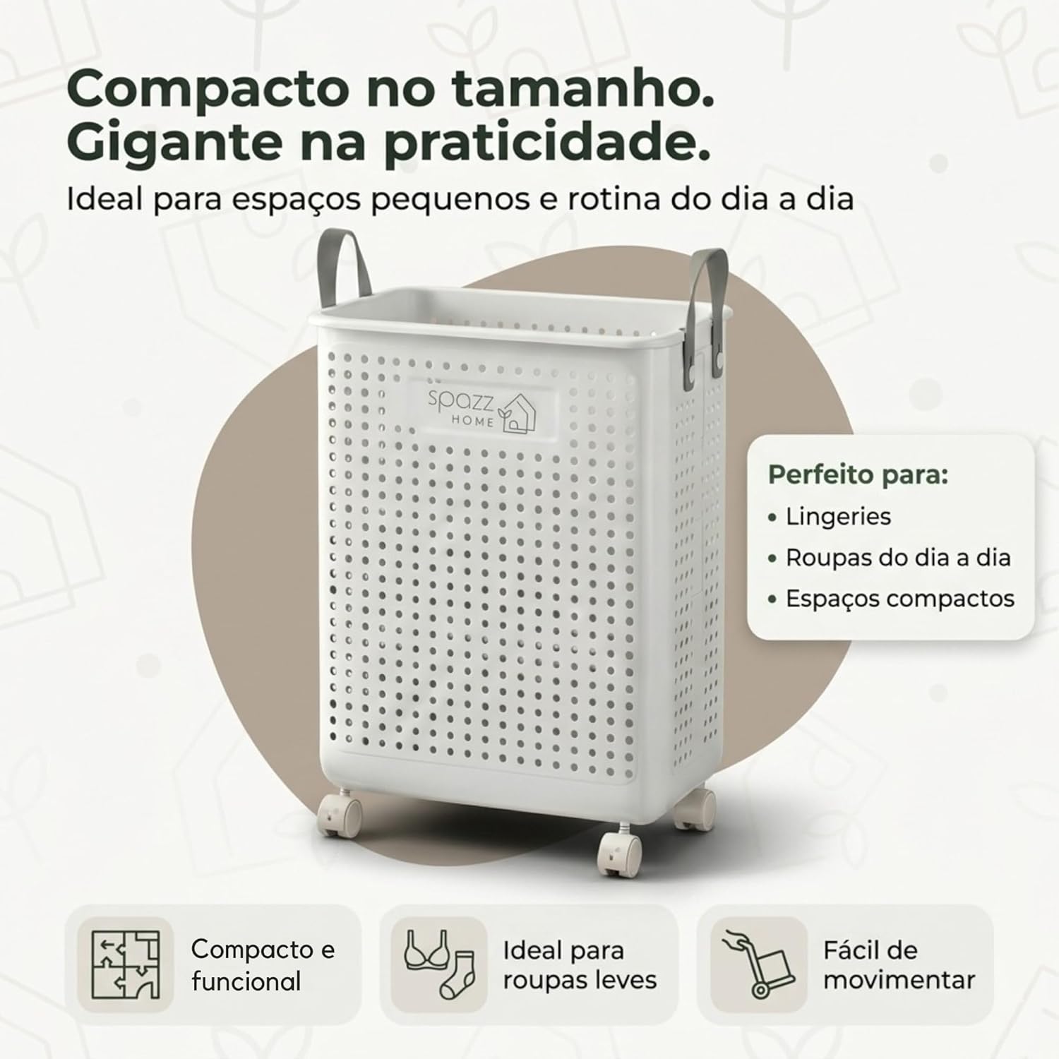 Cesto de Roupa Suja Compacto com Rodas 3