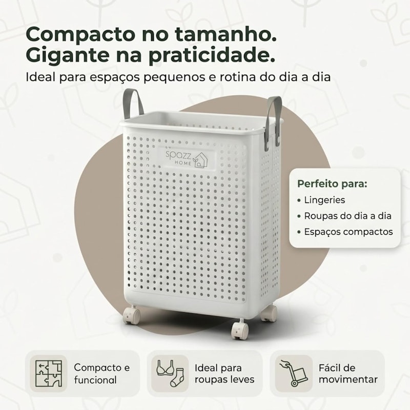Cesto de Roupa Suja Compacto com Rodas 3