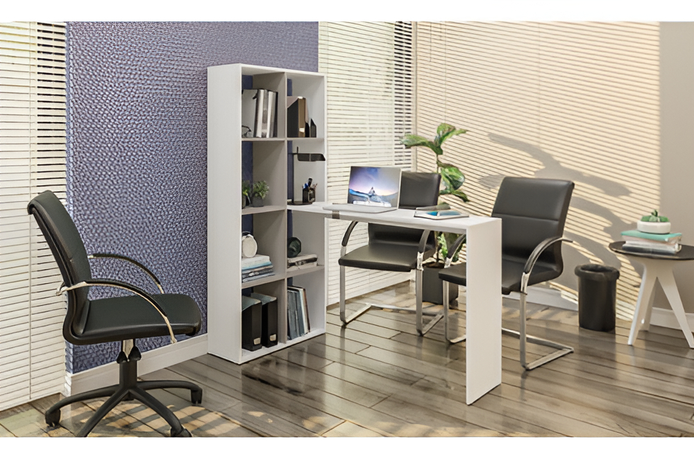 Mesa Office com Estante Lateral Multimóveis Branco/Lacca Fume 2