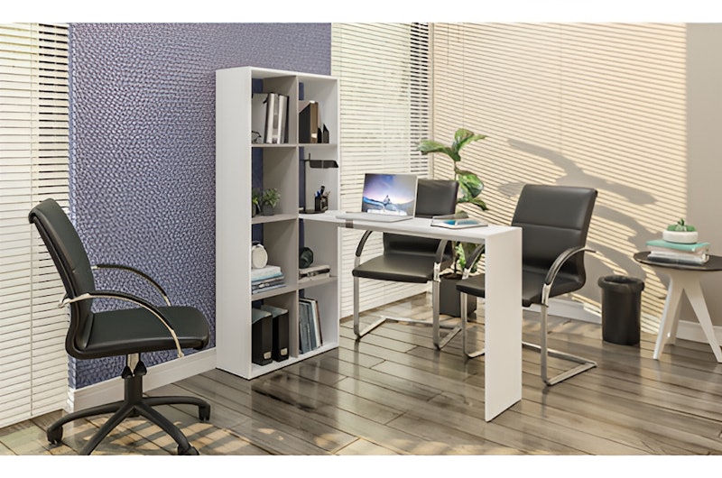 Mesa Office com Estante Lateral Multimóveis Branco/Lacca Fume 2