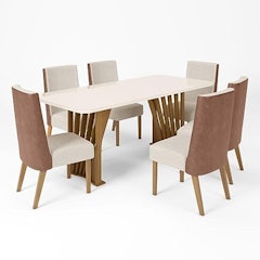 Conjunto Sala de Jantar Mesa Tampo Vidro com 6 Cadeiras Milena