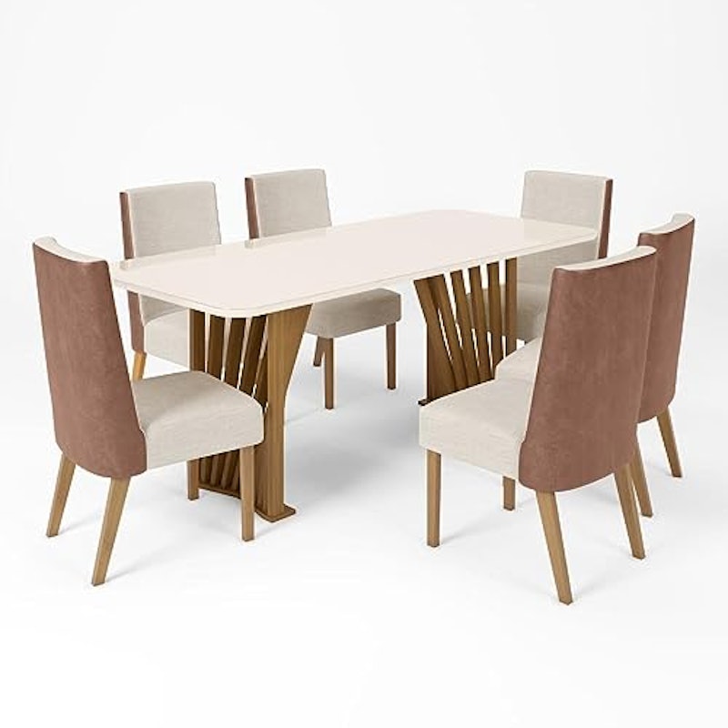 Conjunto Sala de Jantar Mesa Tampo Vidro com 6 Cadeiras Milena 1