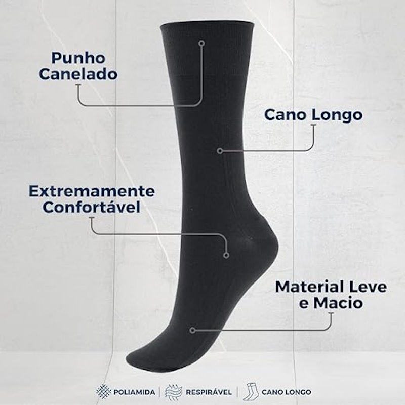 Kit 06 Pares Meia Social Trifil Lisa 100% Poliamida 3