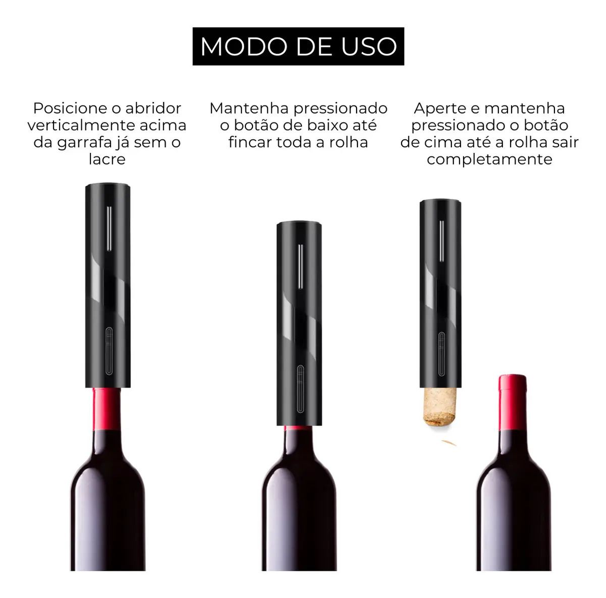 Abridor de Vinho Elétrico Recarregável USB 2