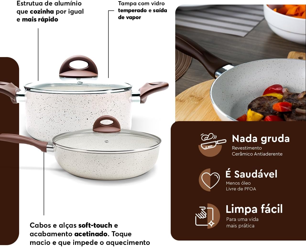 Jogo de Panelas Brinox Antiaderente Ceramic Life 8 Peças Smart Plus 5