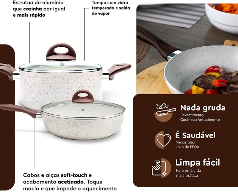 Jogo de Panelas Brinox Antiaderente Ceramic Life 8 Peças Smart Plus 5
