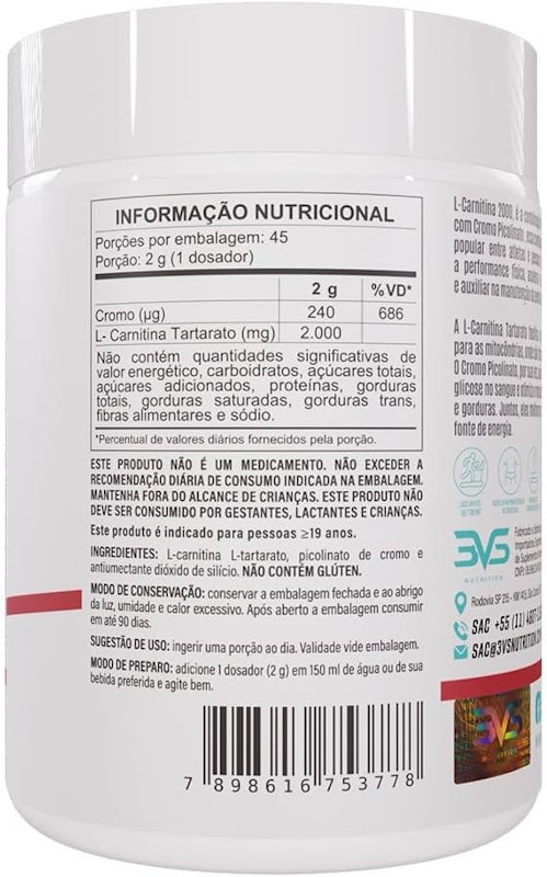L-Carnitina 2000 + Cromo 3VS Nutrition 2