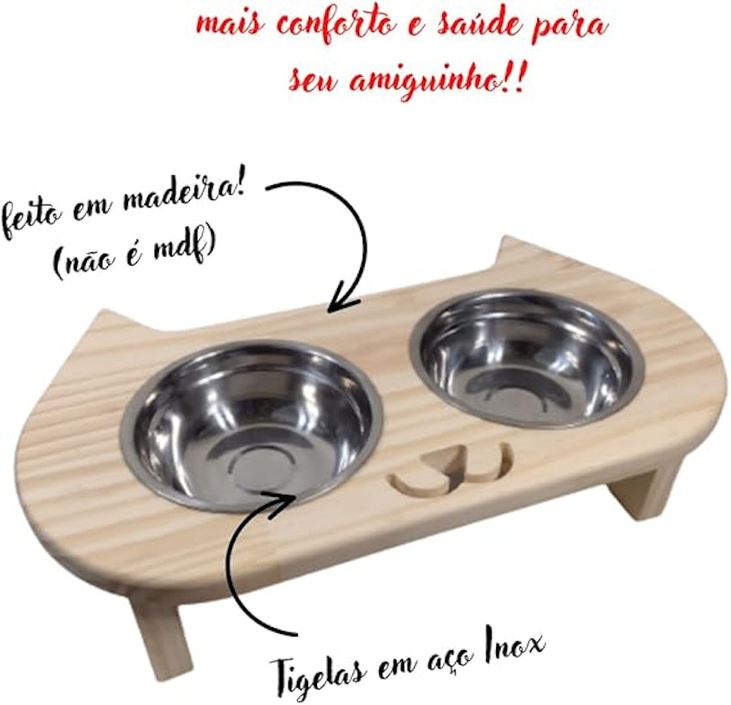 Comedouro Pet Elevado para Gatos 2 Tigelas Aço Inox Tamanho Pequeno 4
