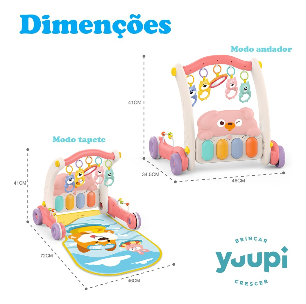 Andador com Piano e Tapete de Atividades Infantil 2 em 1 Brinq Baby 2